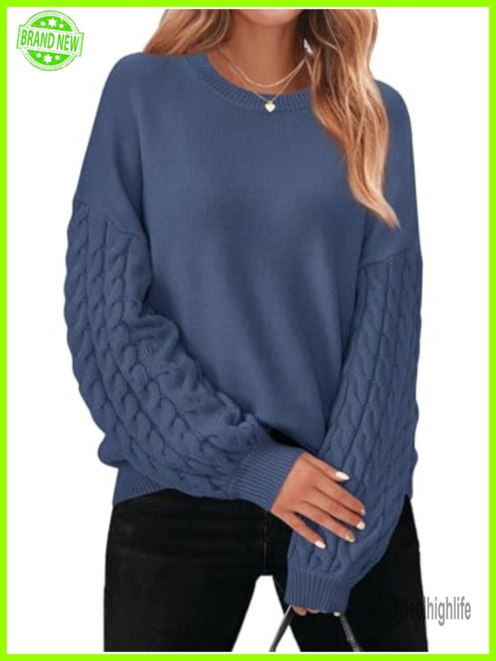 Womens Cable Knit Crewneck Long Sleeve Chunky Oversized Pullover Sweater